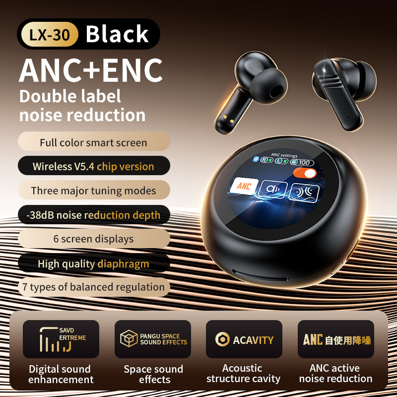 LX-30 LED touch screen earbuds with ANC & ENC noise cancelling from manufacturer