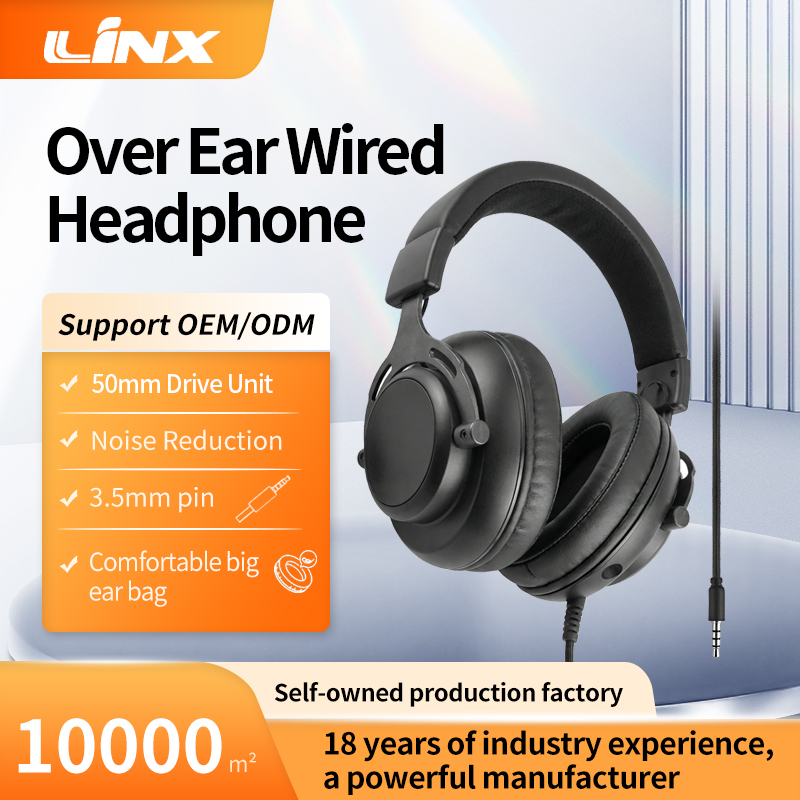 Over Ear Wired Headphone with 50mm Drive Unit High Quality headset with 3.5mm