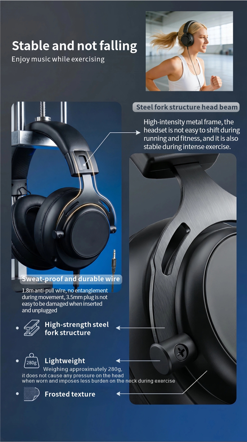 Over Ear Wired Headphone with 50mm Drive Unit High Quality headset with 3.5mm