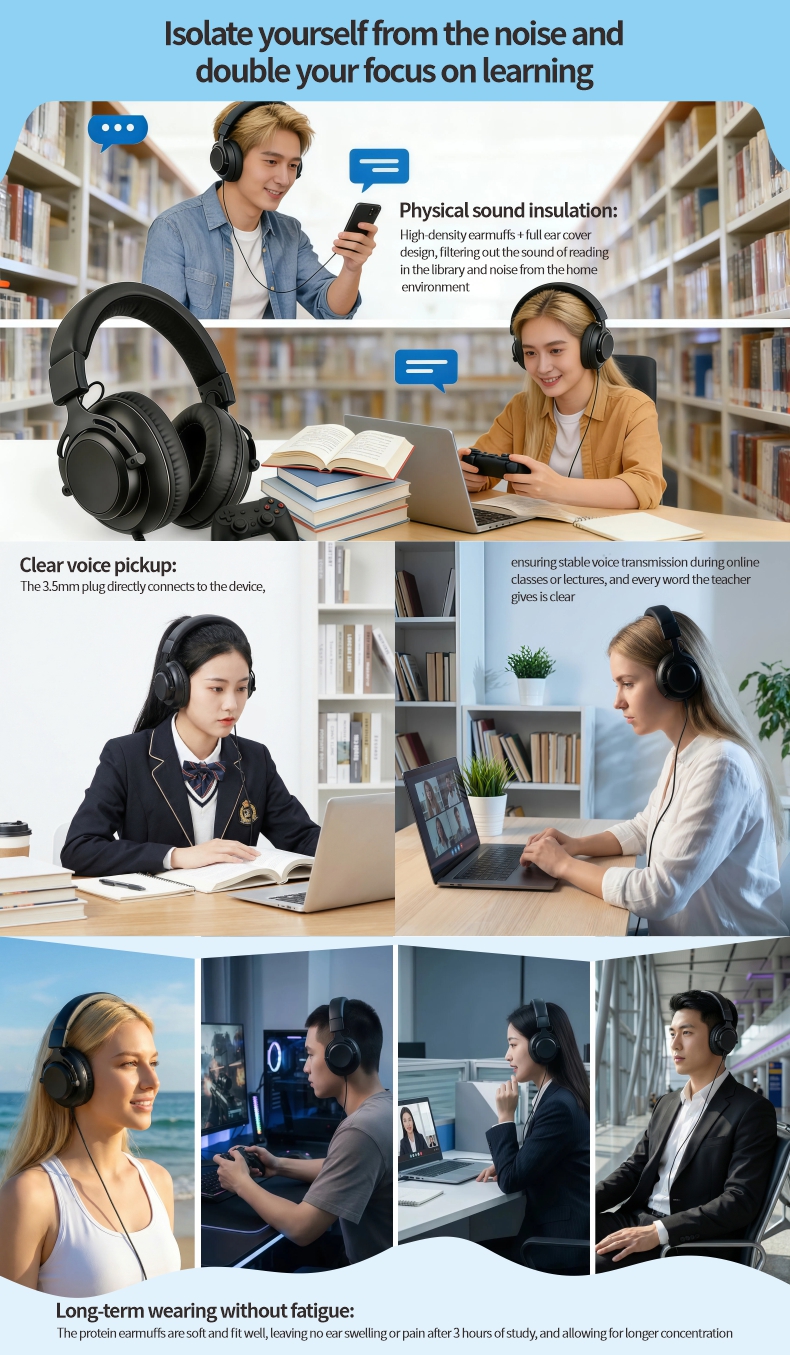 Over Ear Wired Headphone with 50mm Drive Unit High Quality headset with 3.5mm