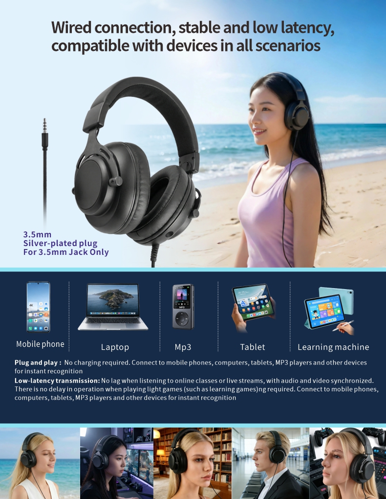 Over Ear Wired Headphone with 50mm Drive Unit High Quality headset with 3.5mm