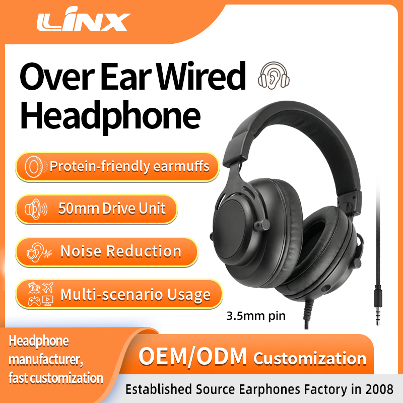 Over Ear Wired Headphone with 50mm Drive Unit High Quality headset with 3.5mm
